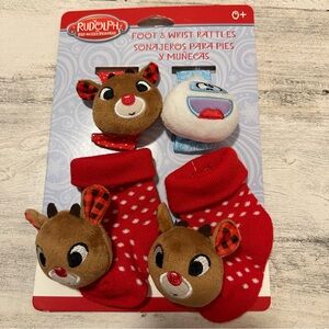 Rudolph the Red-Nosed Reindeer Holiday Wrist and Foot Rattle 4 Piece Set NEW